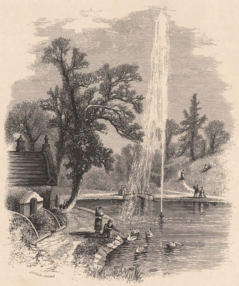 BOSTON. Lake and Fountain, Mount Auburn Cemetery. Massachusetts 1874 old print