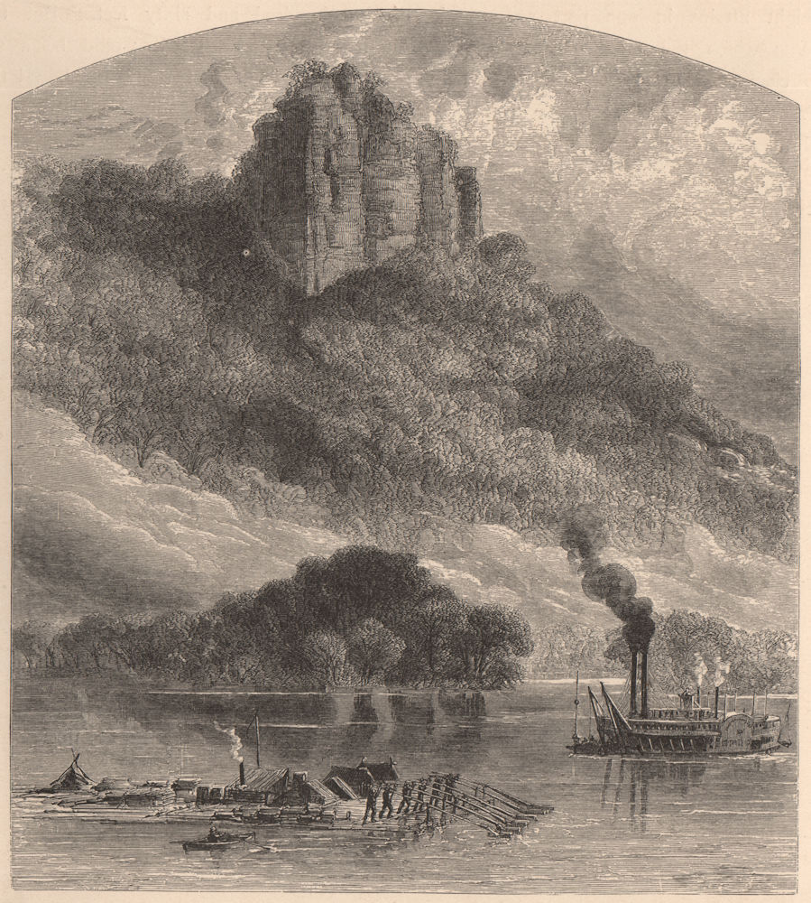 WISCONSIN. Chimney Rock, Fountain City. Paddle steamer. Raft. Mississippi 1874