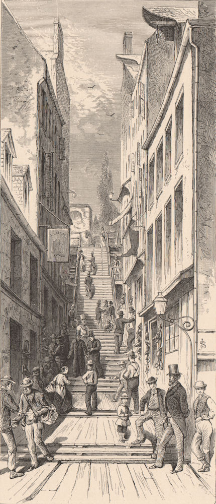 QUEBEC CITY. Breakneck Stairs. Escalier casse-cou. Québec.  1874 old print