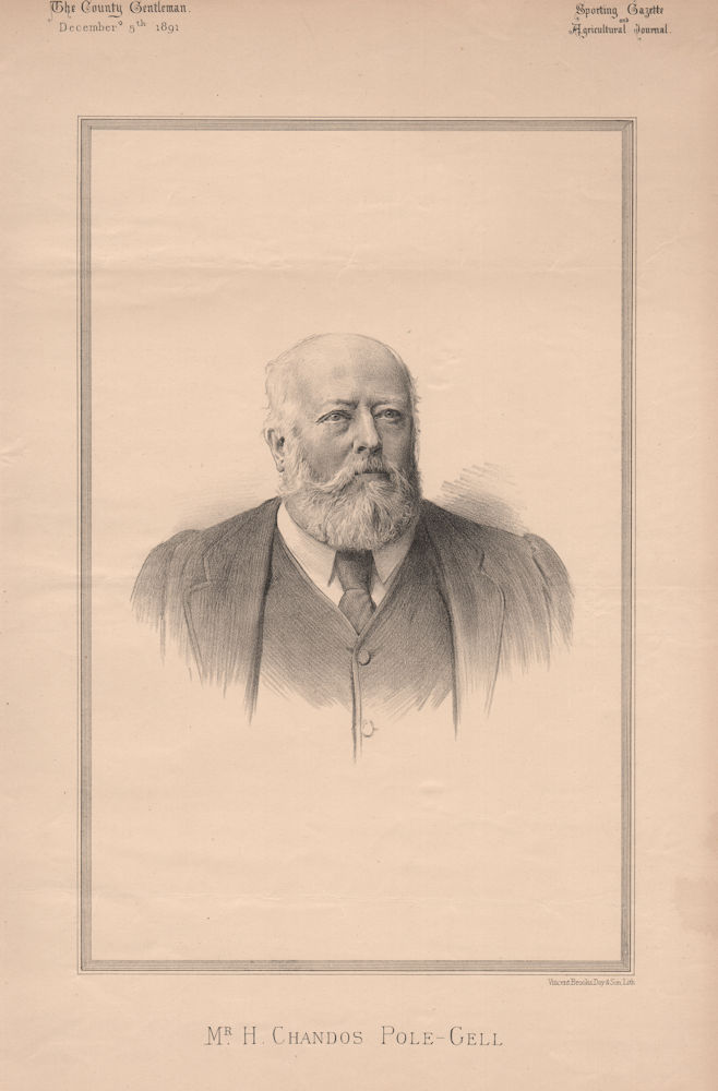 Mr. H. Chandos Pole-Gell 1891 old antique vintage print picture