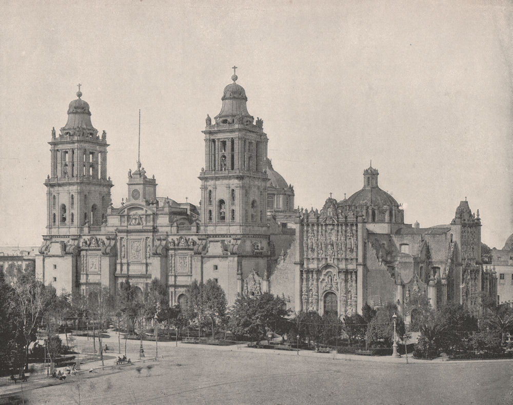 Mexico City Metropolitan Cathedral, Mexico 1895 old antique print picture