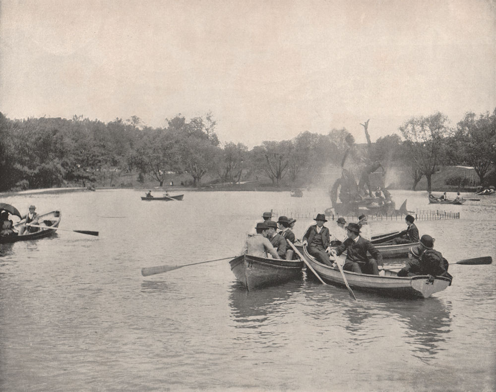 Lake of Wade Park, Cleveland, Ohio. Boating. Rowing 1895 old antique print