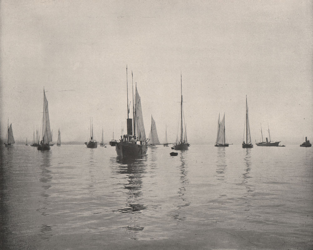 The early morning on New York Bay. Sailing boats 1895 old antique print