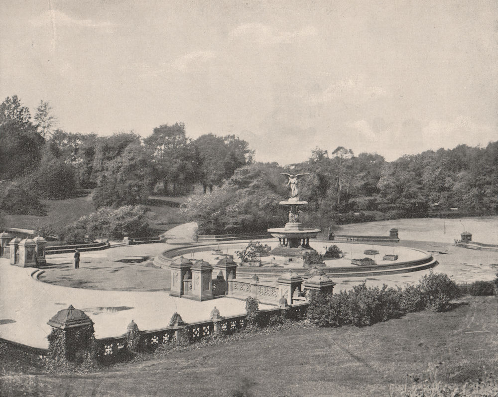 Bethesda Fountain, Central Park, New York City 1895 old antique print picture