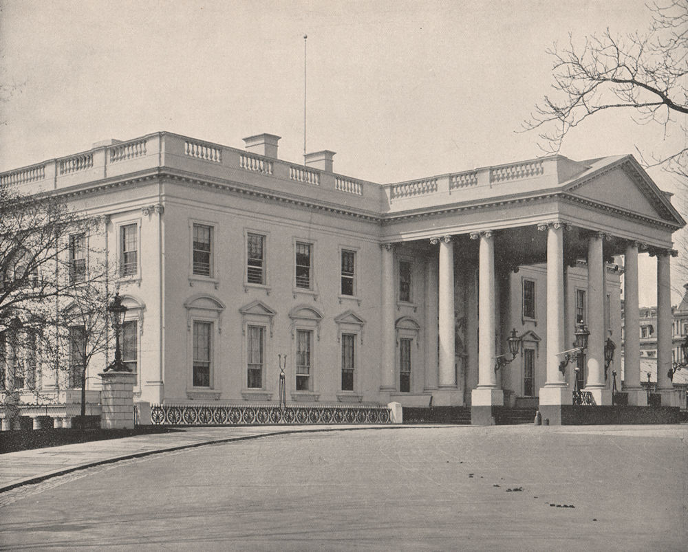 The White House, Washington DC 1895 old antique vintage print picture