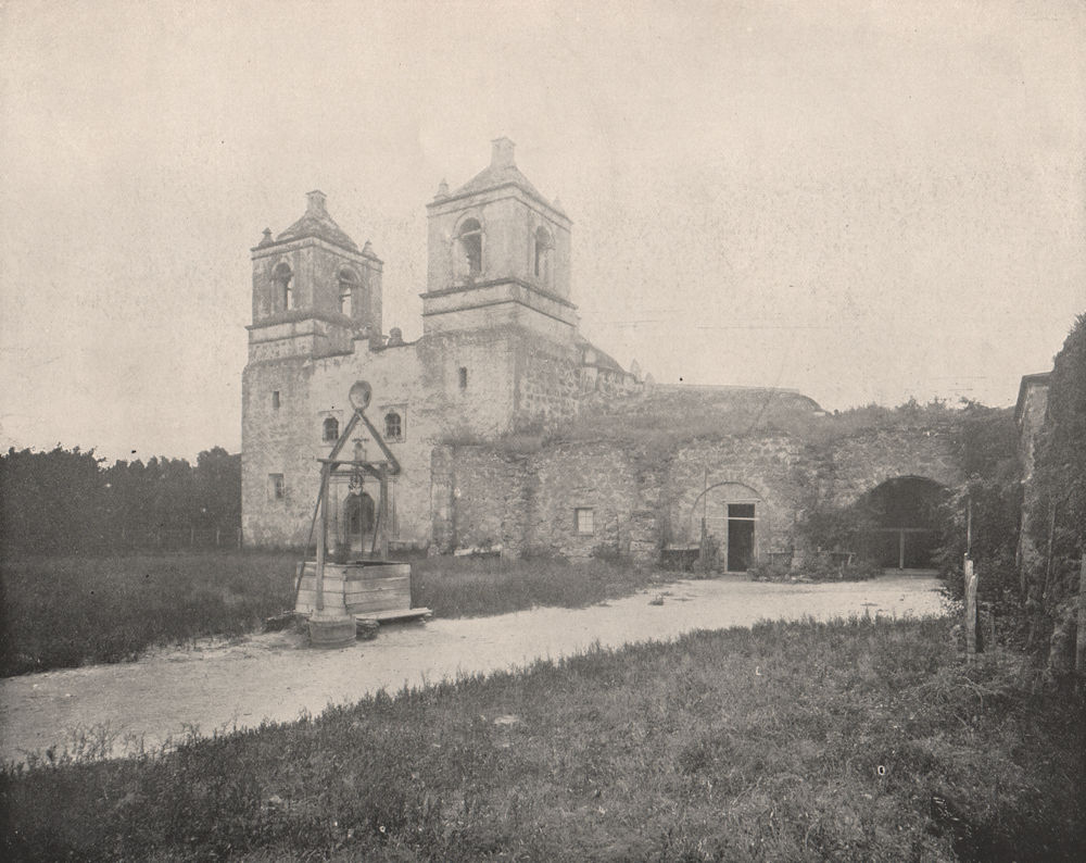 The old Spanish Mission Concepcion, San Antonio, Texas 1895 antique print