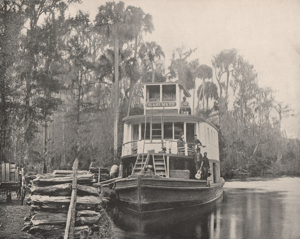 Okahumkee river boat on the Ocklawaha River, Florida. Passengers 1895 print