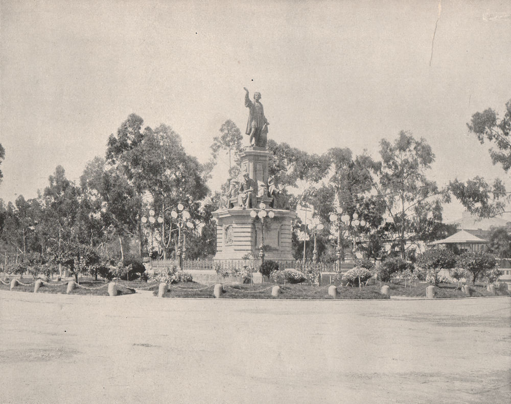 Columbus statue on the Paseo de la Reforma, Mexico City 1895 old antique print