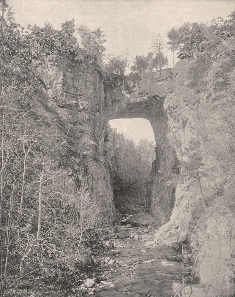 Natural Bridge, Cedar Creek, Virginia 1895 old antique vintage print picture