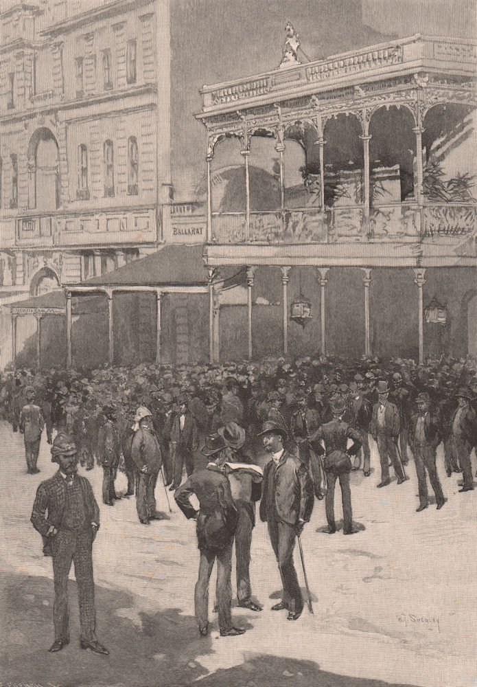 Speculators on the "Corner," BALLARAT. Victoria, Australia 1888 old print