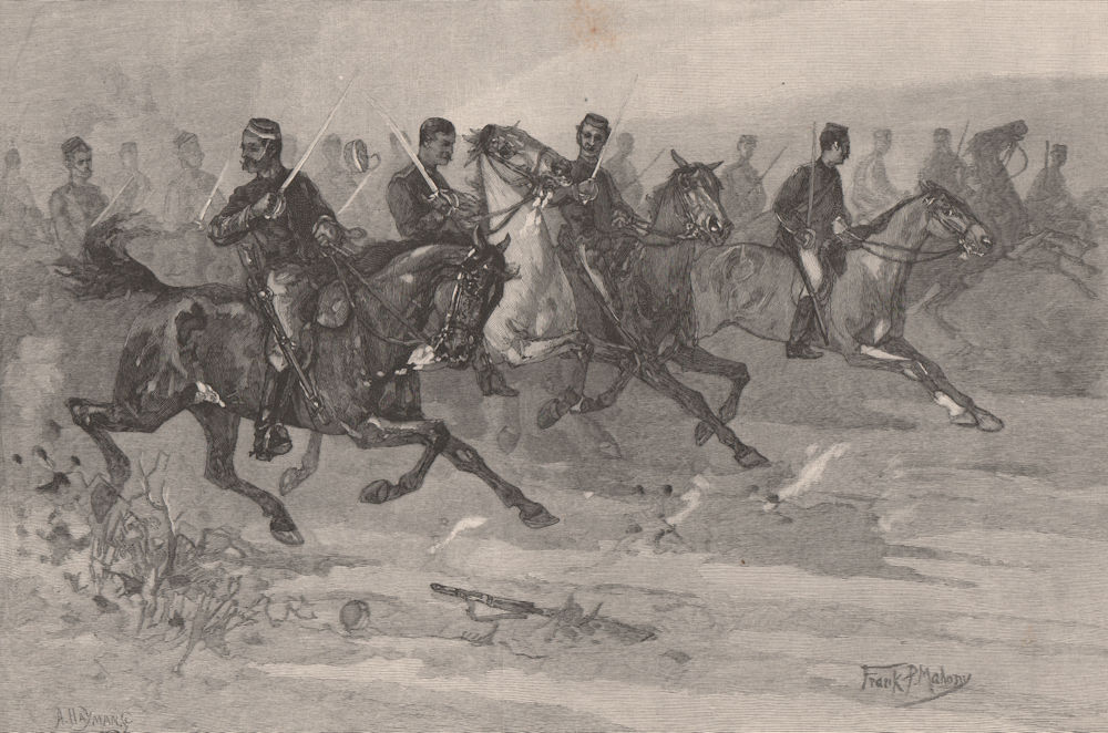 Charge of the New Zealand Cavalry at the BATTLE OF ORAKAU 1888 old print