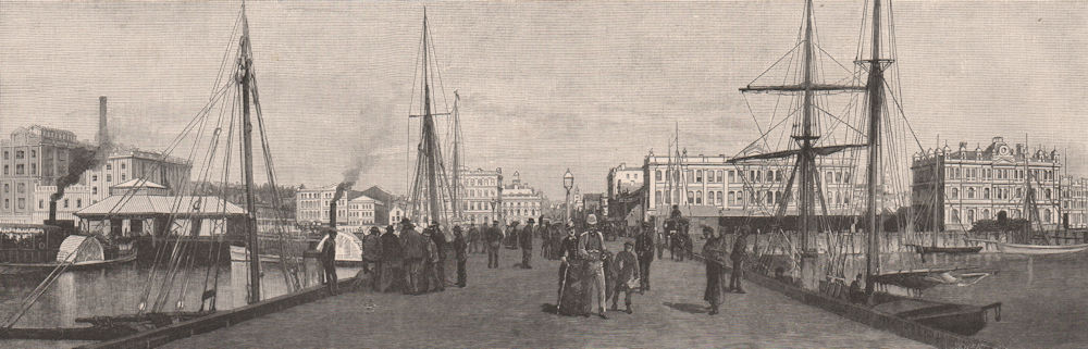 Queen Street Wharf, AUCKLAND. New Zealand 1888 old antique print picture
