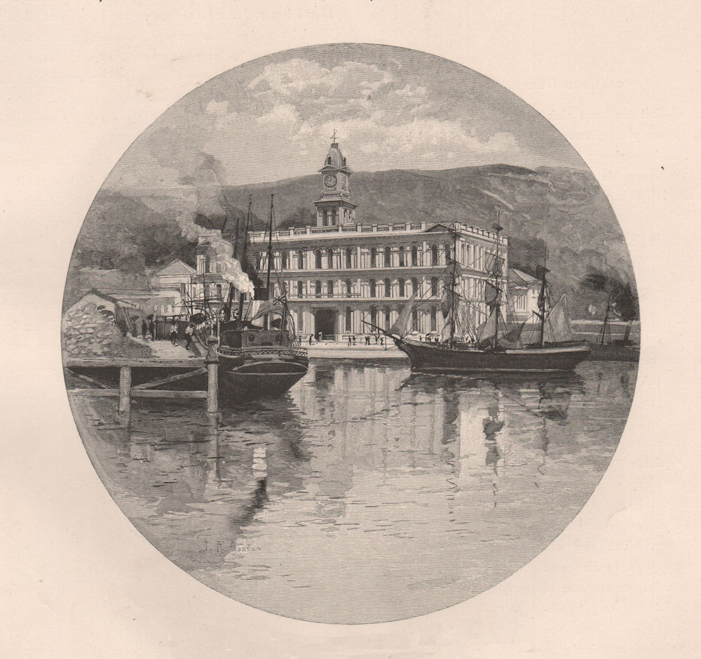 WELLINGTON Post-Office. New Zealand 1888 old antique vintage print picture