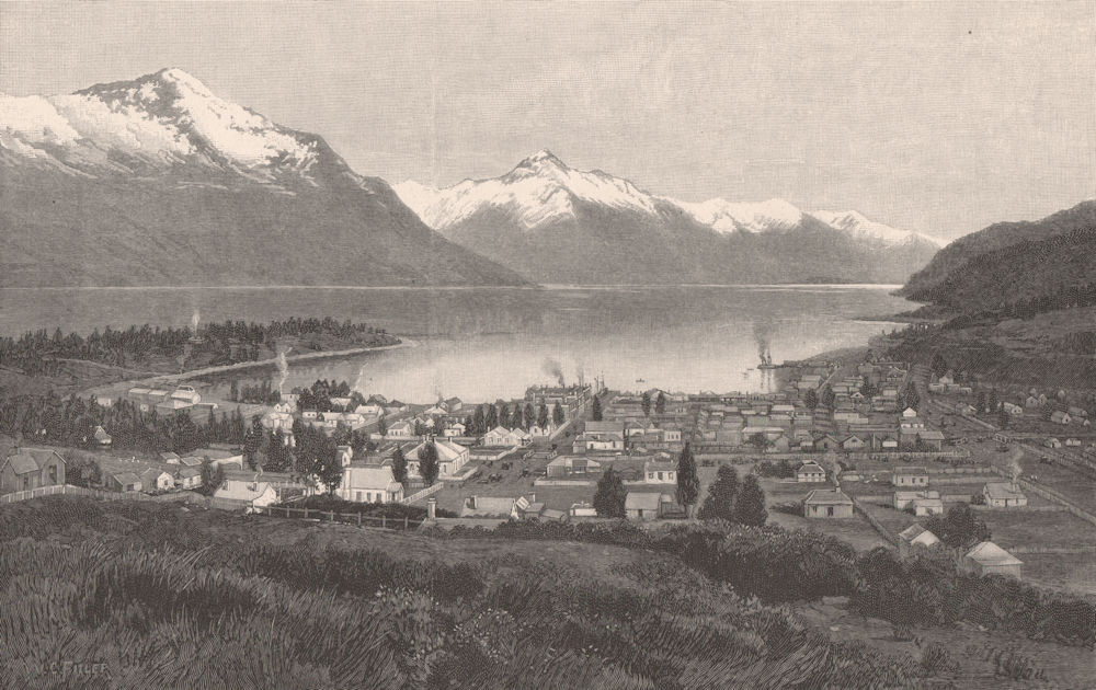 QUEENSTOWN. New Zealand 1888 old antique vintage print picture
