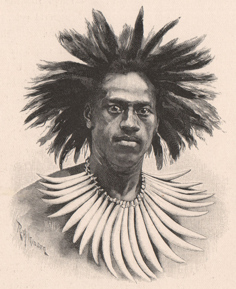 Fijian Male. FIJI 1888 old antique vintage print picture
