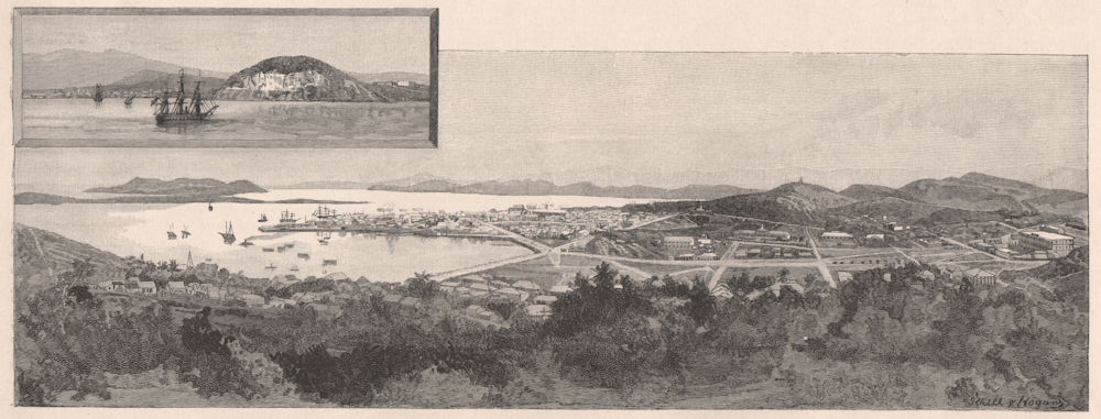 NOUMEA, New Caledonia 1888 old antique vintage print picture