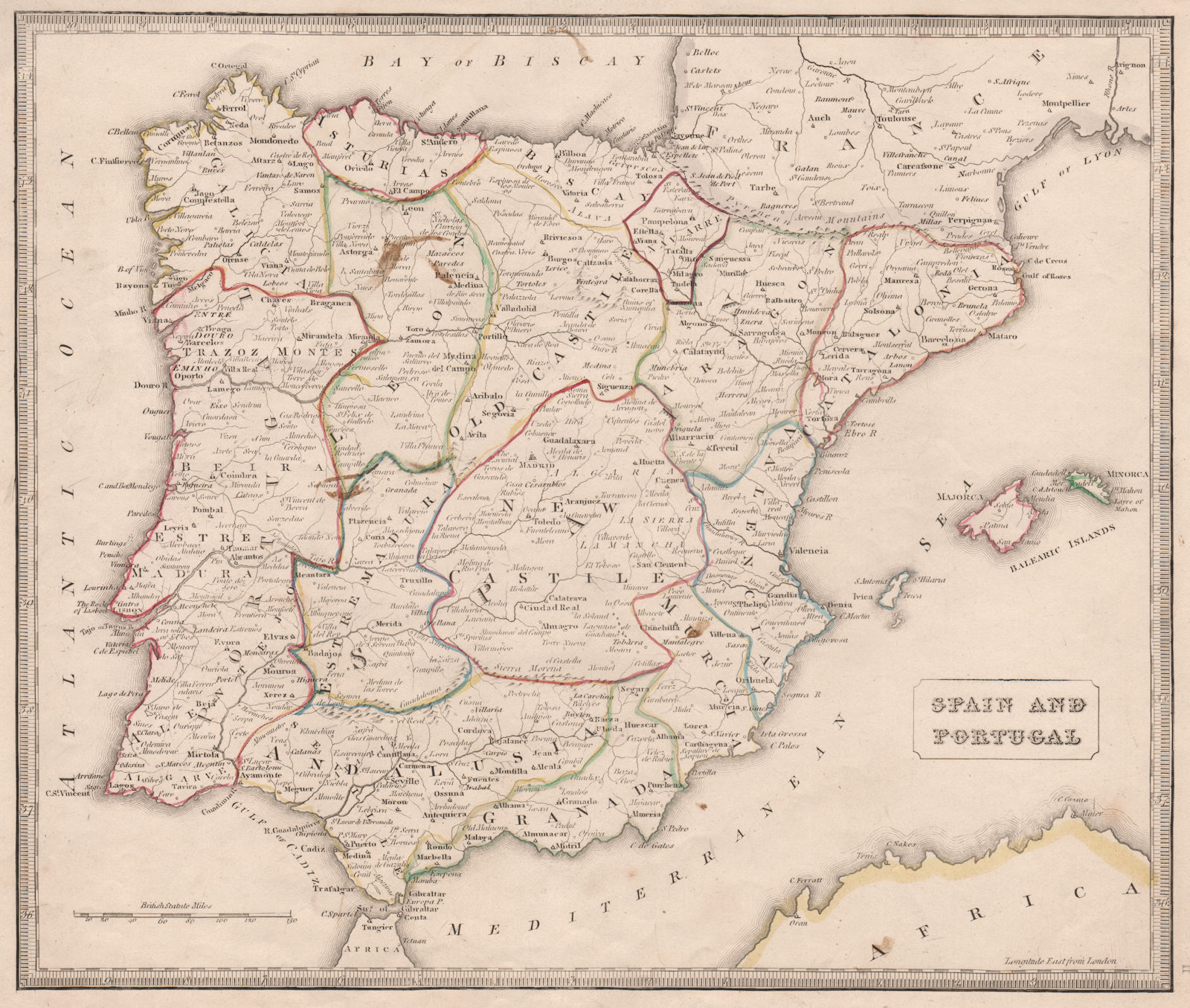 SPAIN & PORTUGAL. Provinces rivers key towns. Original colour. JOHNSON 1850 map