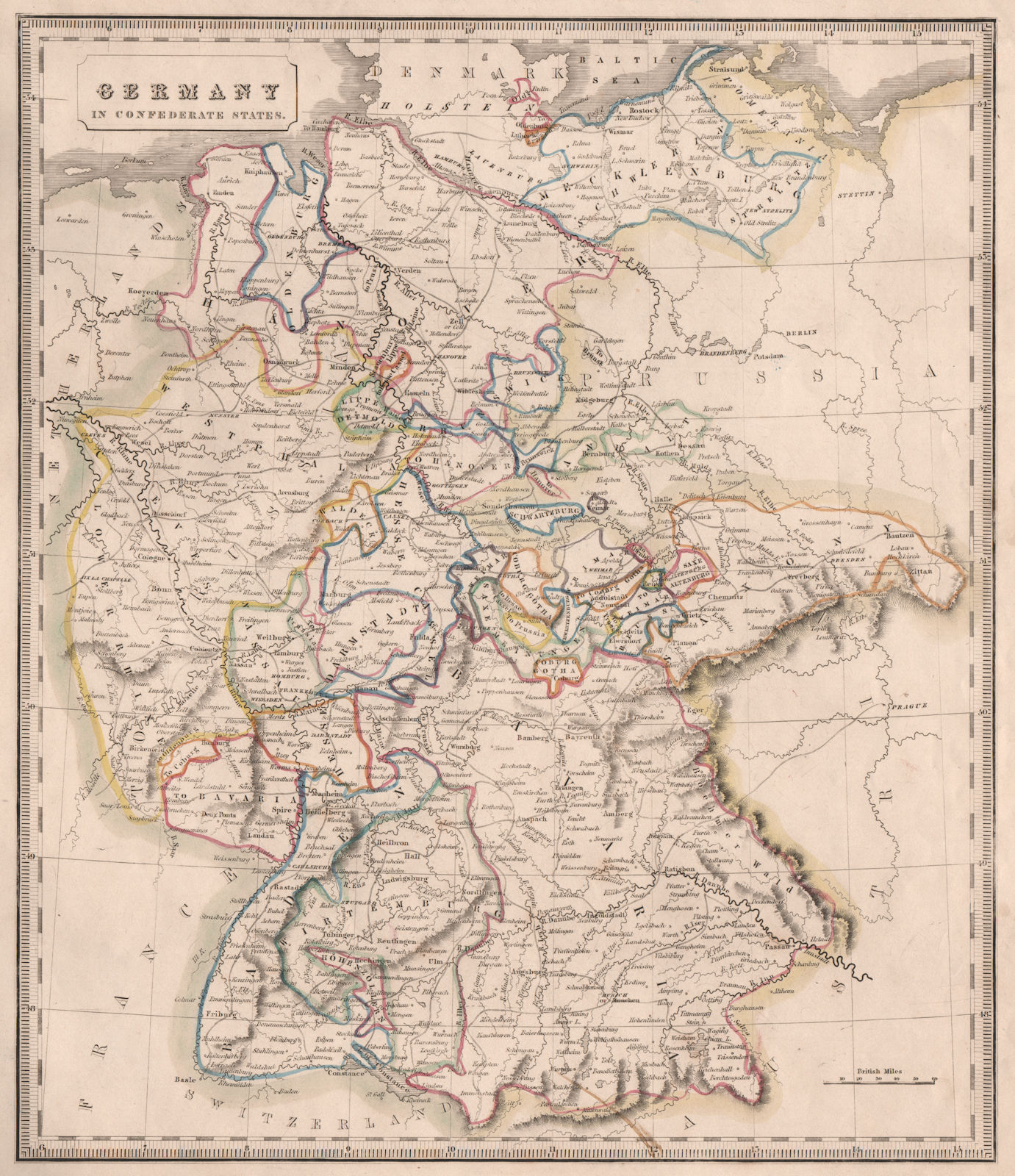 GERMANY IN CONFEDERATE STATES. Rivers. Bavaria Hanover &c. JOHNSON 1850 map