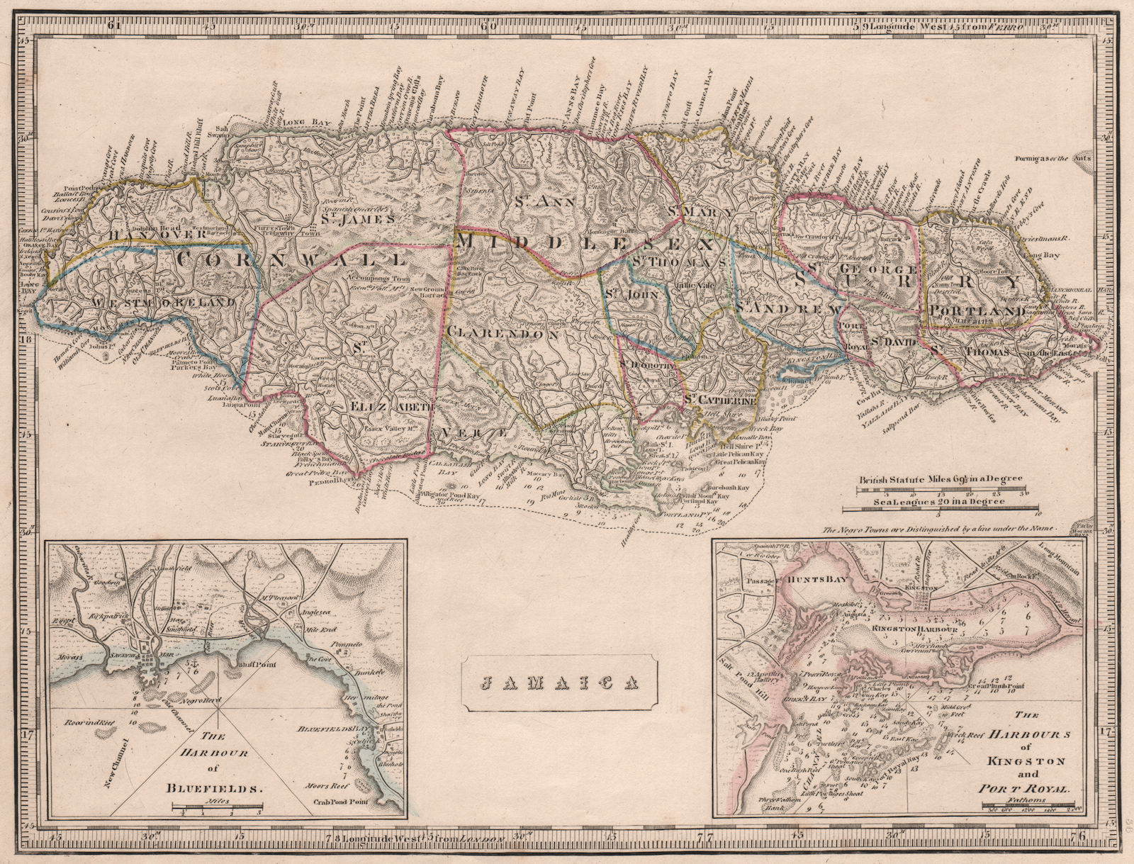 Associate Product JAMAICA w/ Kingston Port Royal Bluefields Savanna harbour. JOHNSON 1850 map