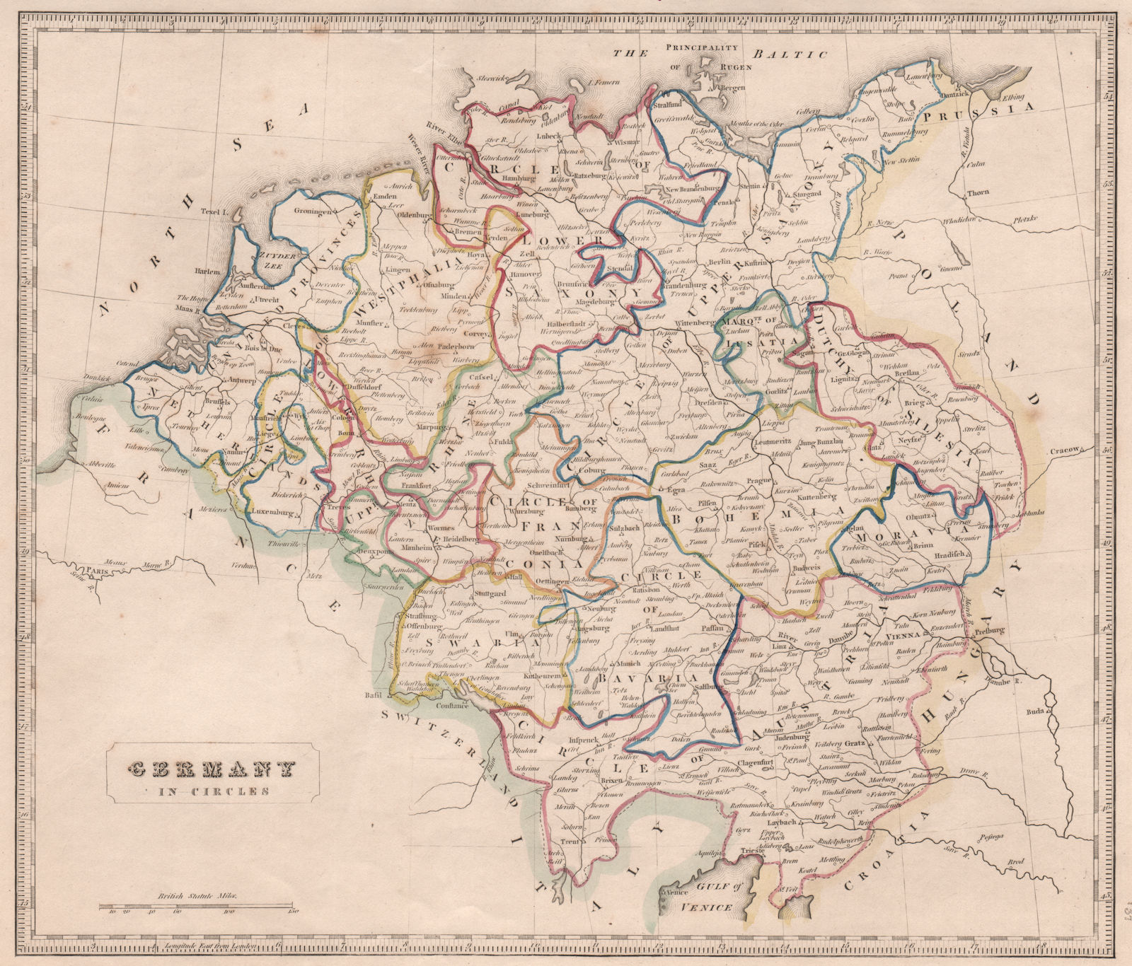 GERMANY IN CIRCLES.Saxony Bavaria Austria Franconia Swabia &c. JOHNSON 1850 map