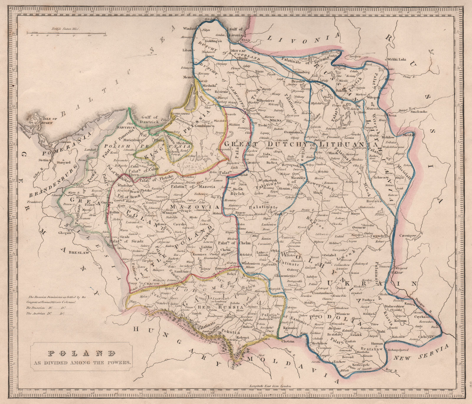 'POLAND AS DIVIDED AMONG THE POWERS'. Prussia Russia Austria. JOHNSON 1850 map