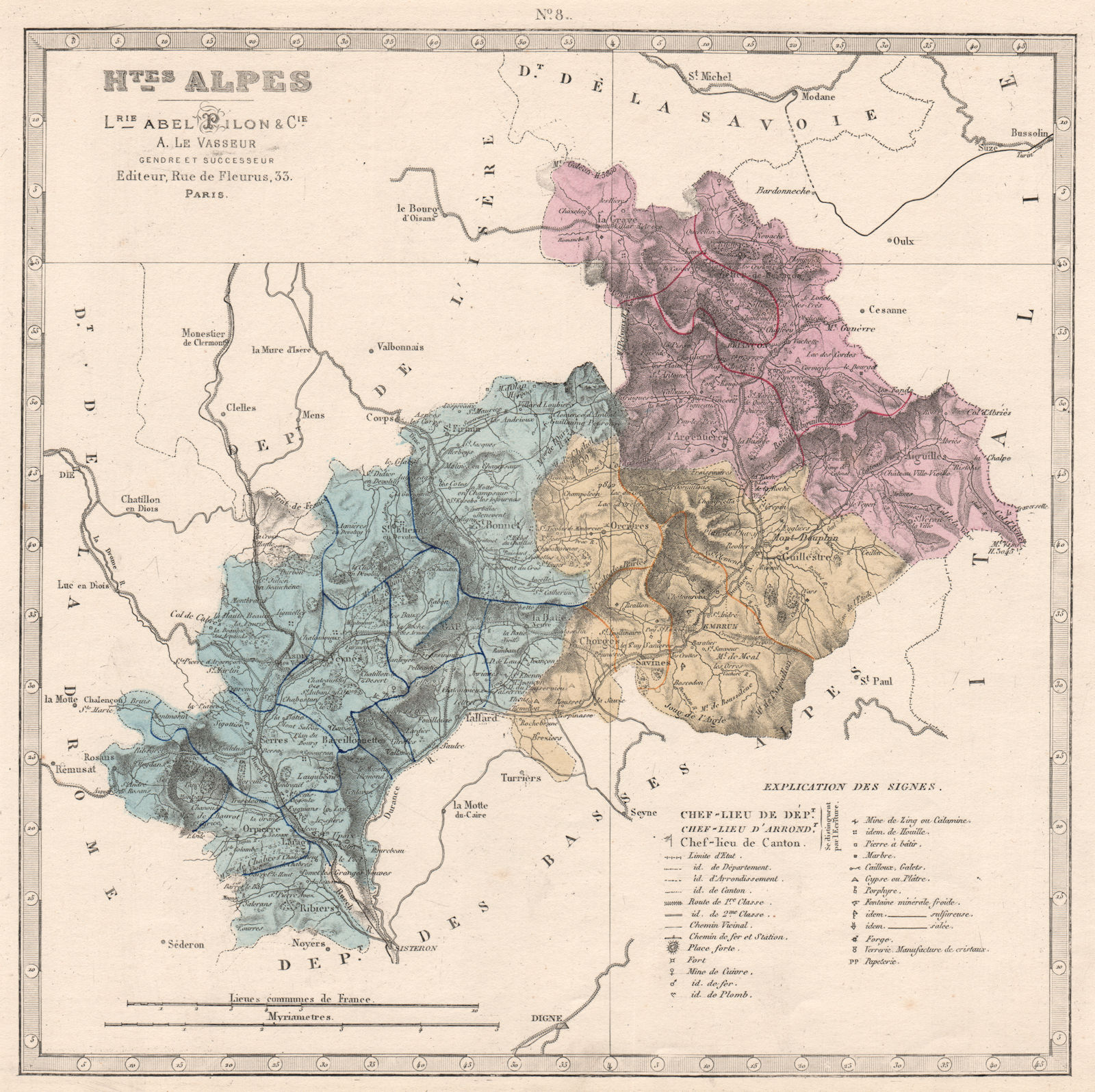 Associate Product HAUTES-ALPES department showing resources & minerals. LE VASSEUR 1876 old map