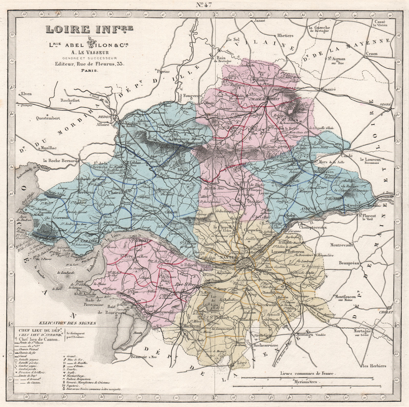 LOIRE-INFERIEURE/Atlantique department. Battles. Resources. LE VASSEUR 1876 map