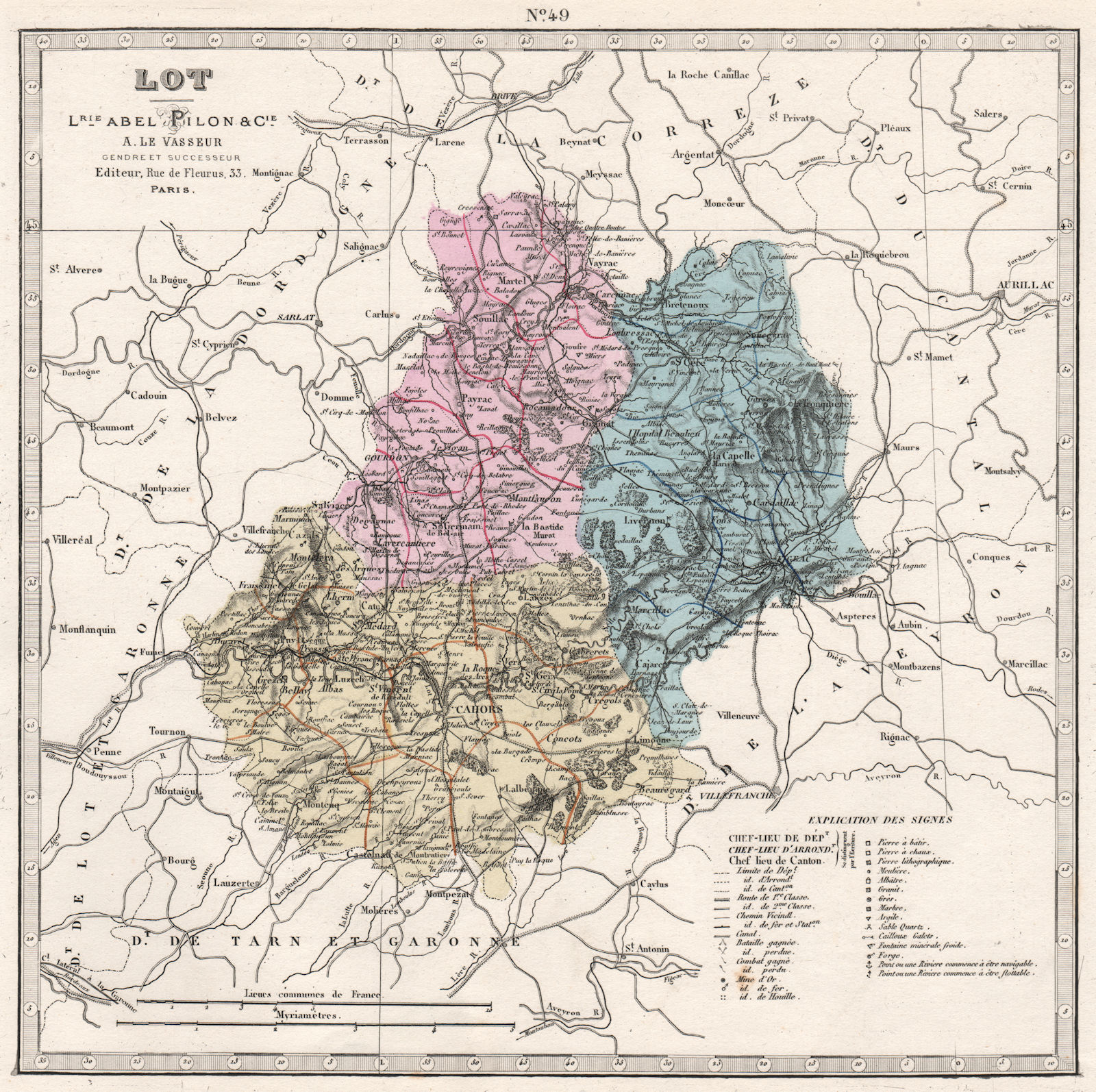 LOT department showing battles/dates, resources & minerals. LE VASSEUR 1876 map