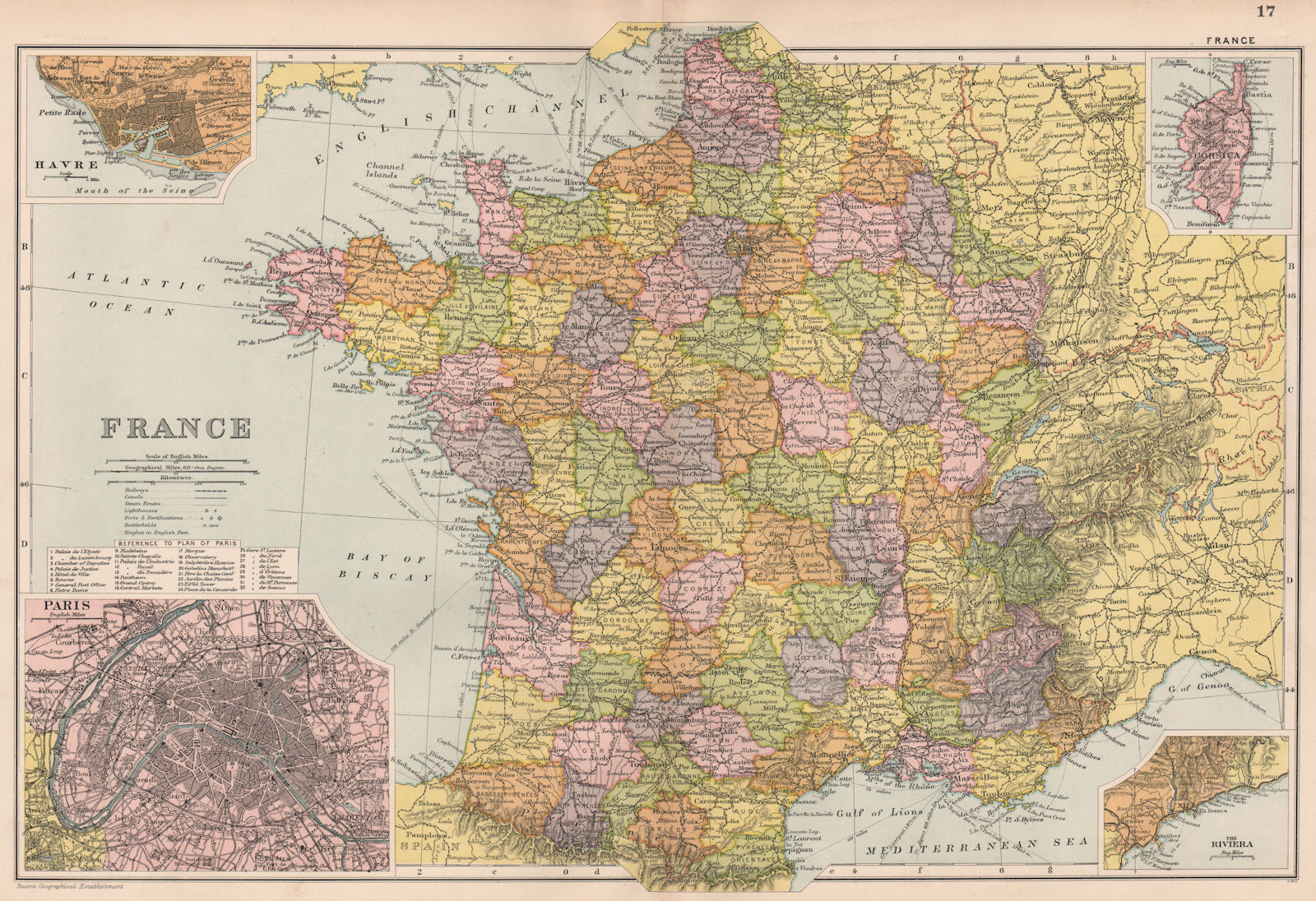 FRANCE showing battlefields/dates. Le Havre & Paris plans. BACON 1903 old map