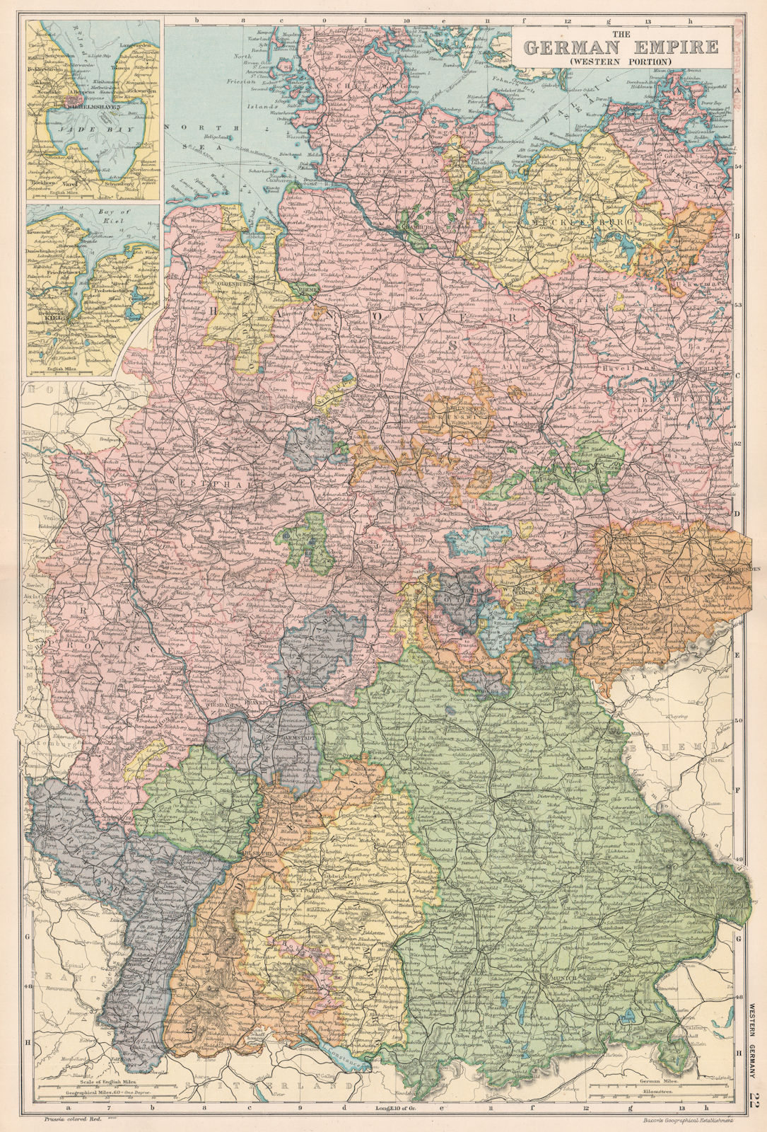 Associate Product GERMANY.German Empire(West);inset Wilhelmshaven Kiel.Railways.BACON 1903 map