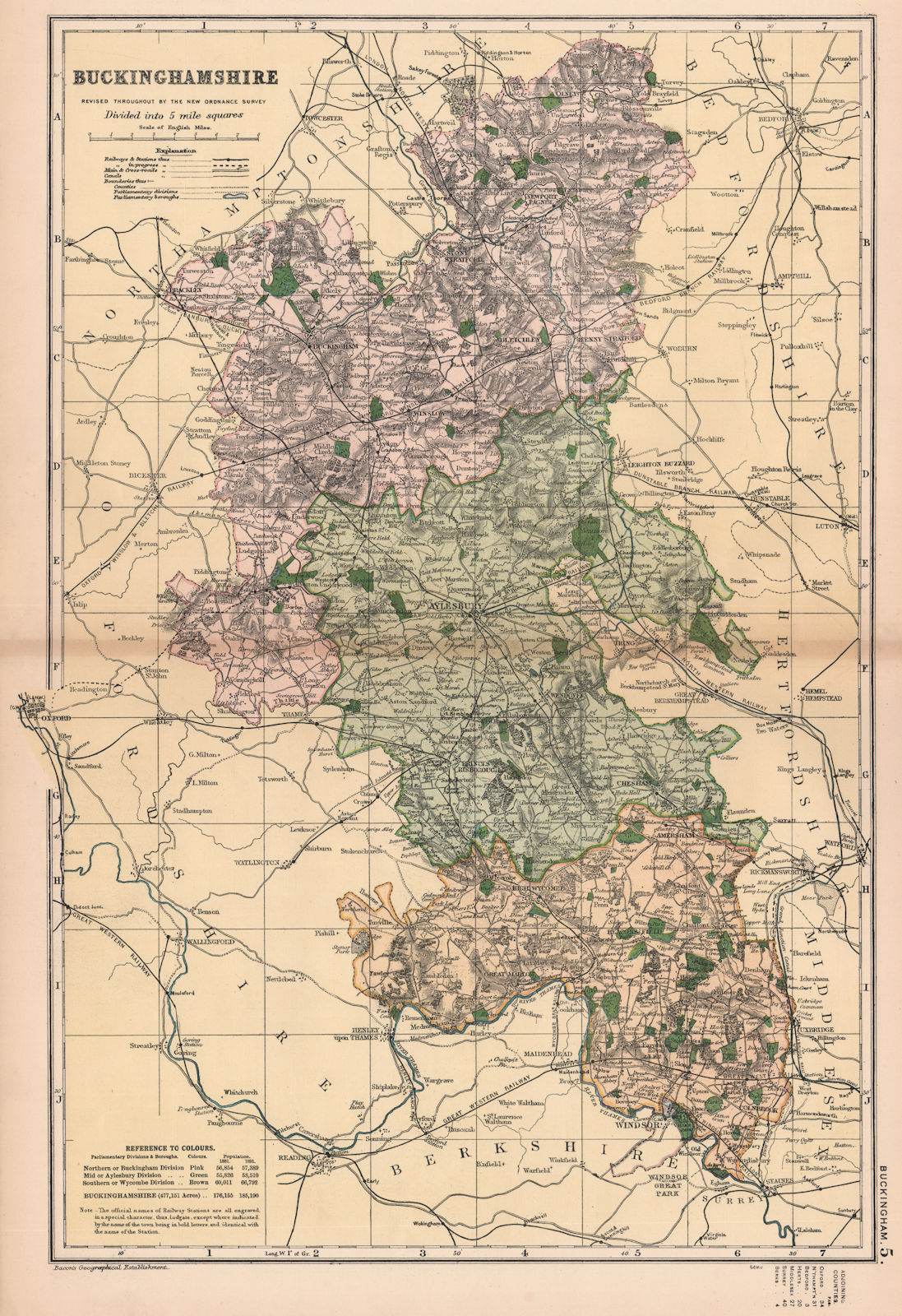 Associate Product BUCKINGHAMSHIRE. Showing Parliamentary divisions,boroughs & parks.BACON 1901 map