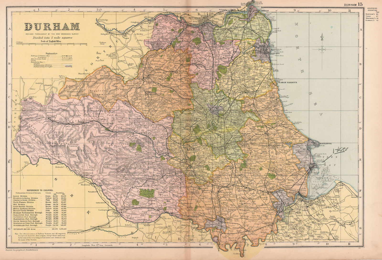 Associate Product DURHAM. Showing Parliamentary divisions, boroughs & parks. BACON 1901 old map