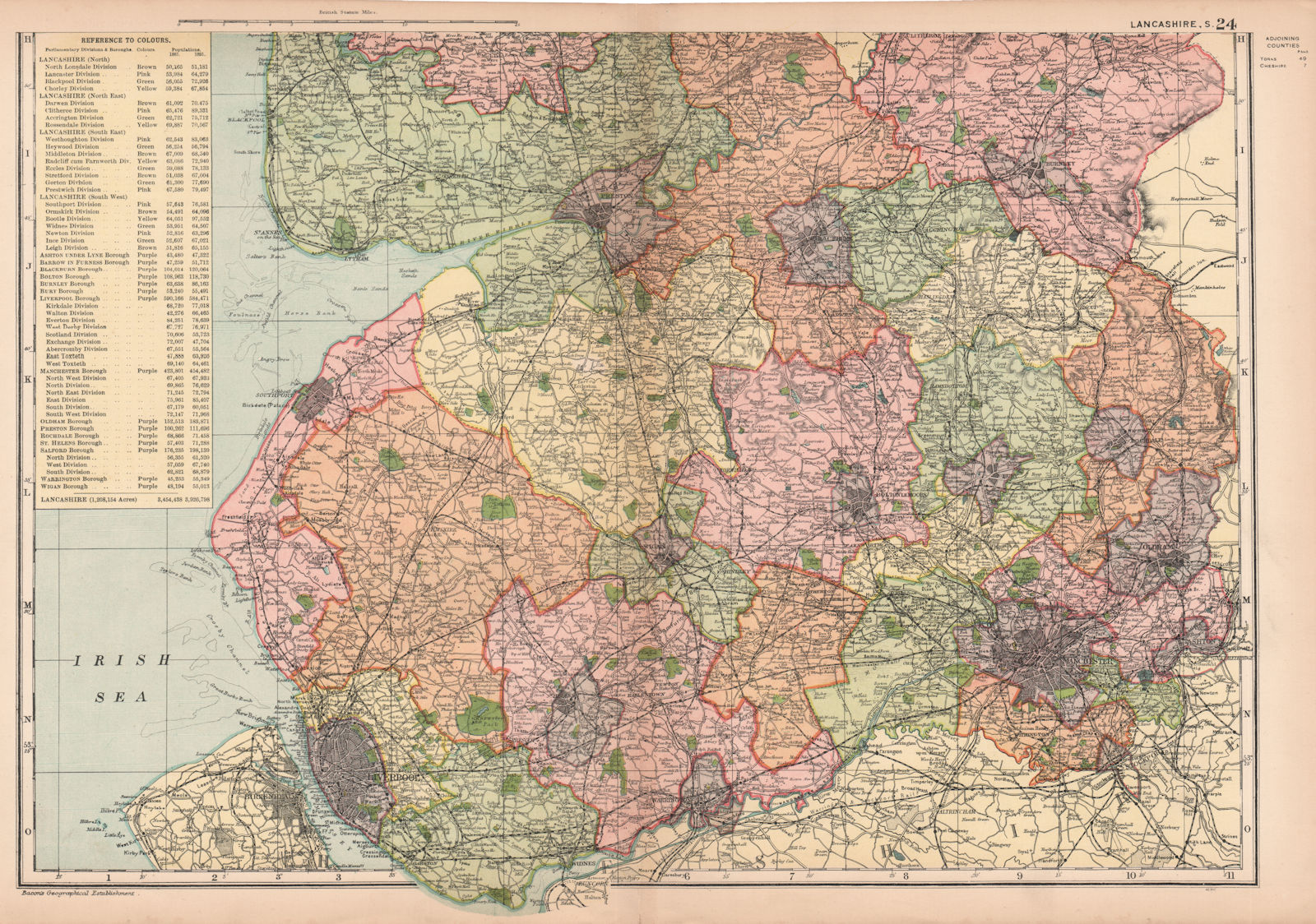 Associate Product LANCASHIRE (SOUTH). Showing Parliamentary divisions & parks. BACON 1901 map