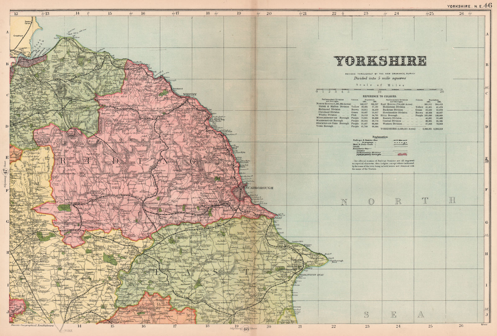 Associate Product YORKSHIRE (NORTH EAST). Showing Parliamentary divisions & parks. BACON 1904 map