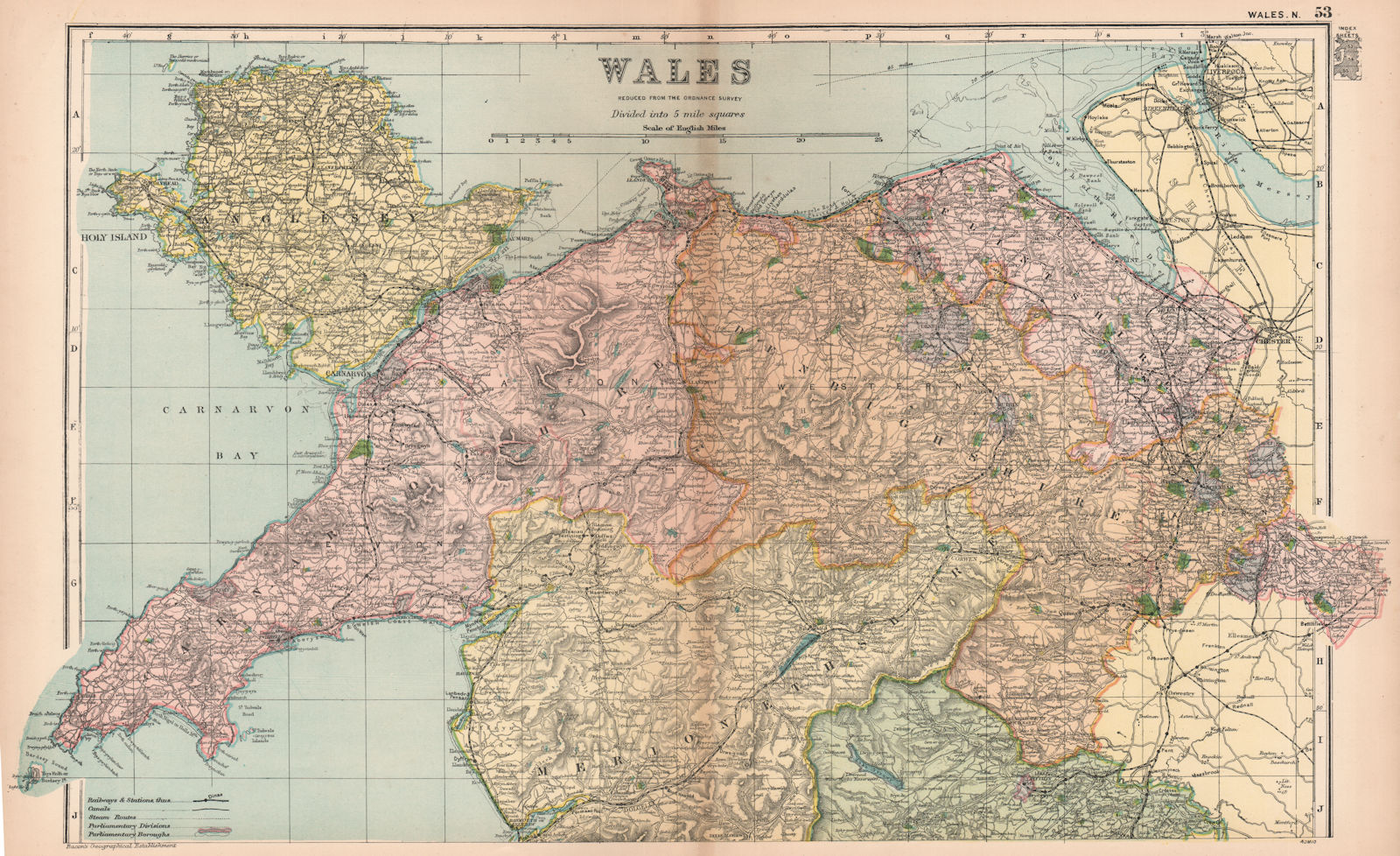 NORTH WALES. Showing Parliamentary divisions & boroughs. BACON 1901 old map