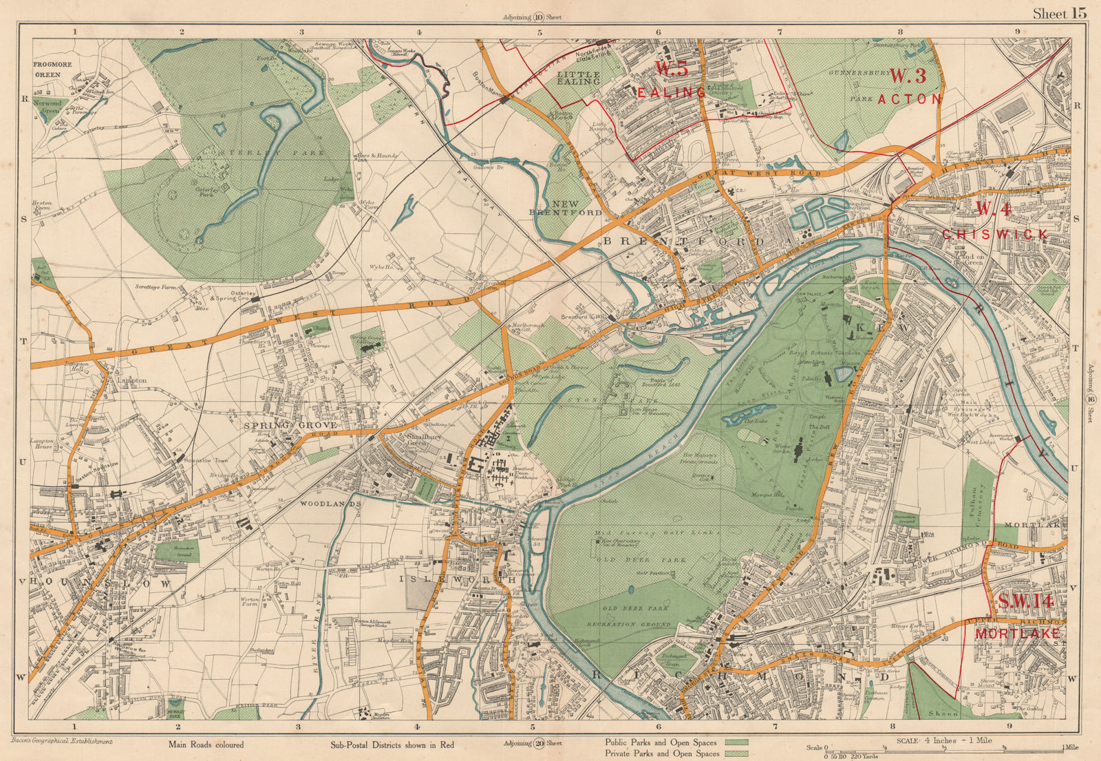RICHMOND HOUNSLOW Kew Brentford Isleworth Acton Chiswick Ealing. BACON 1927 map