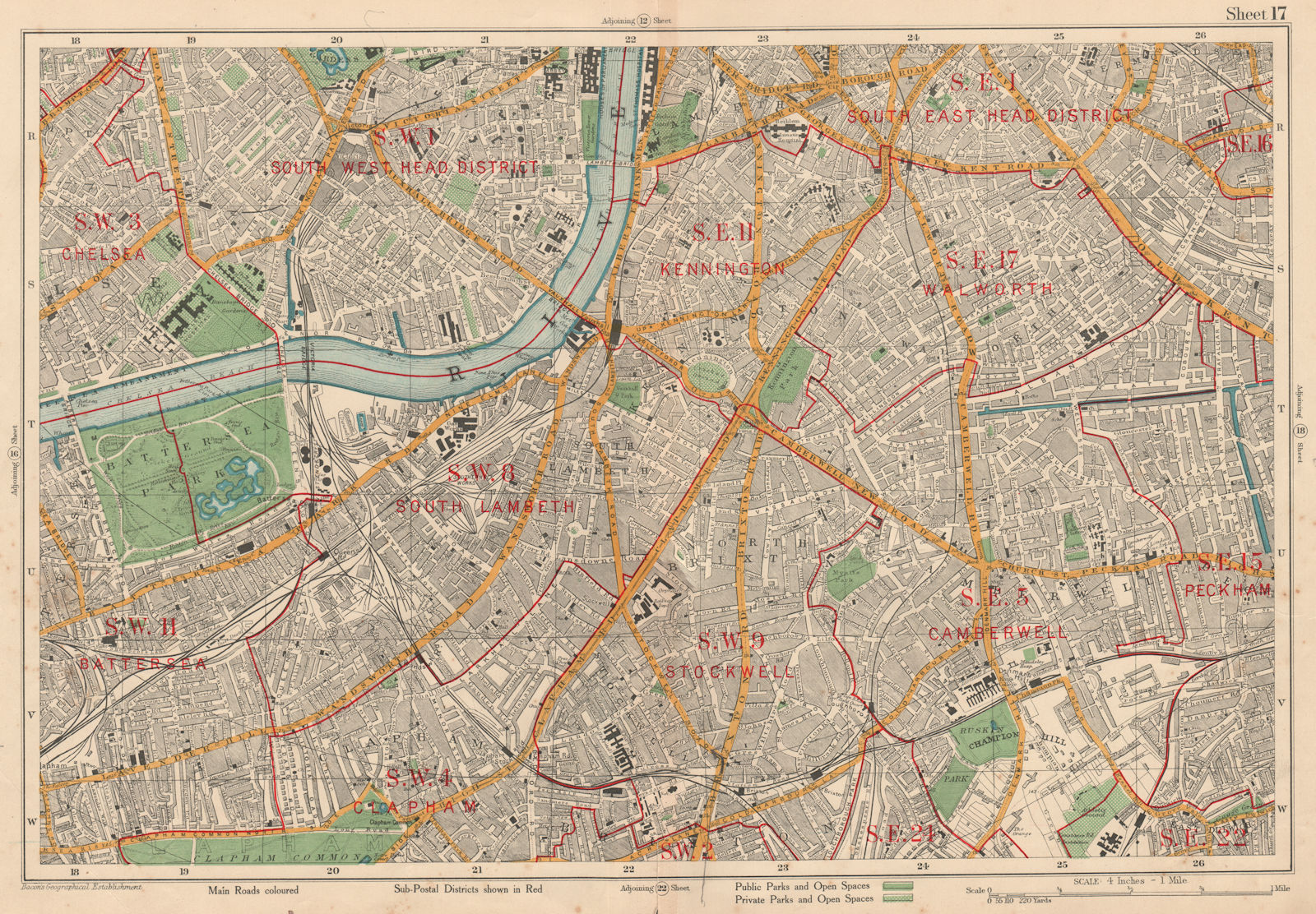 LAMBETH CAMBERWELL Westminster Clapham Brixton Battersea Pimlico. BACON 1927 map