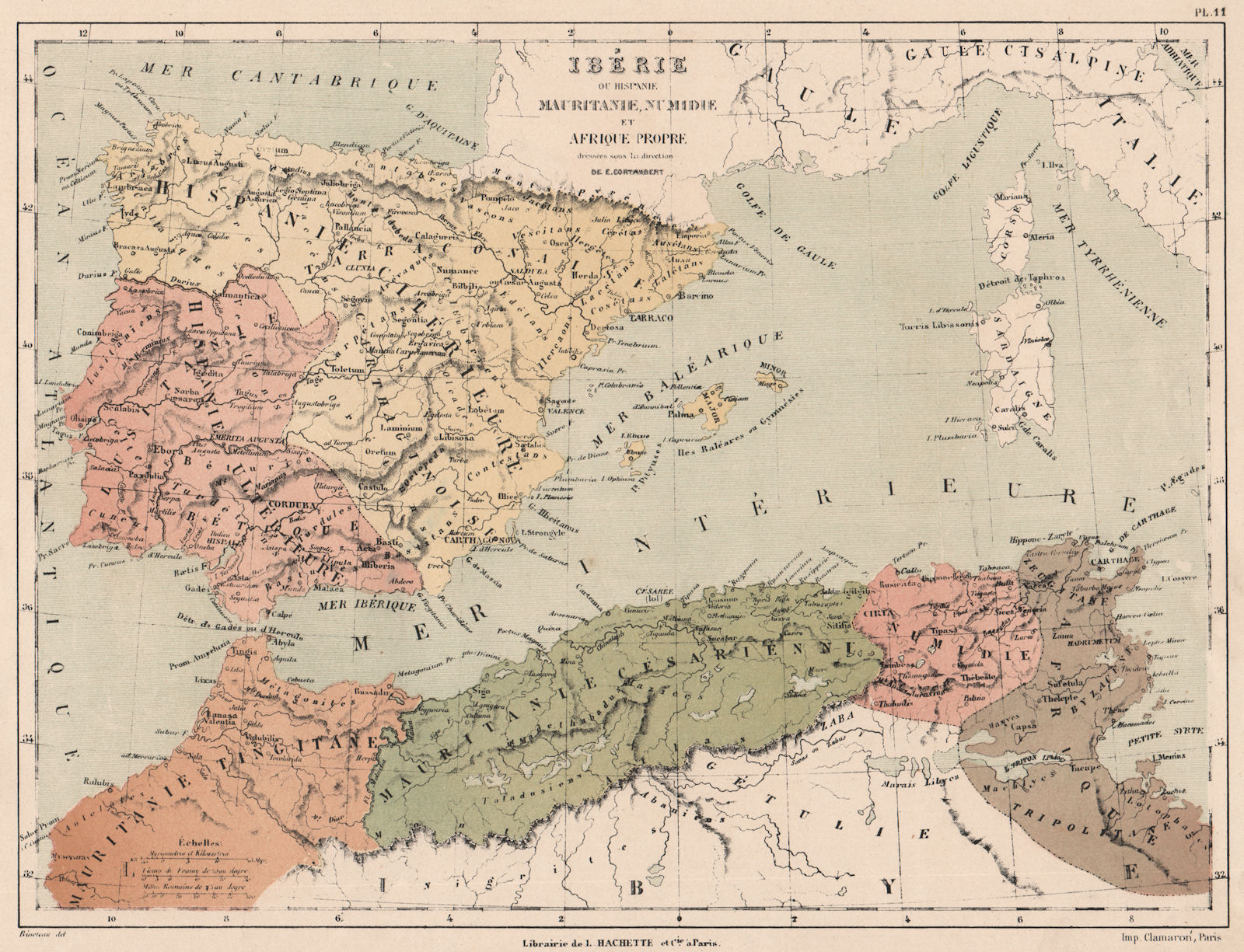 ANCIENT IBERIA or HISPANIA. Mauritania, Numidia & Africa Proper. Roman 1880 map