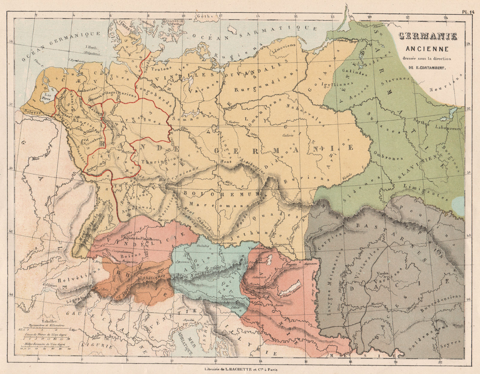 ANCIENT GERMANIA. Germany Germanie. CORTAMBERT 1880 old antique map plan chart