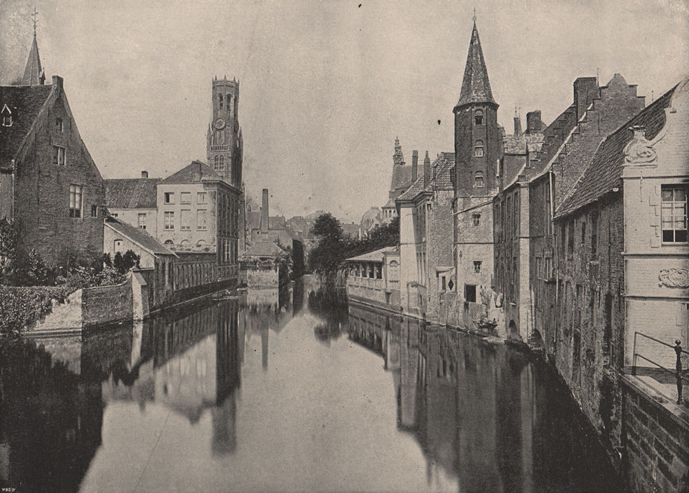 Associate Product BRUGGE. The chief canal, with clock tower. Belgium 1895 old antique print