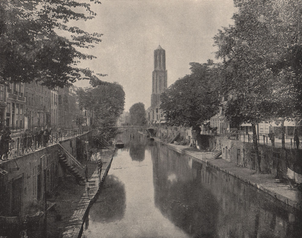 UTRECHT. Canal view. Clock Tower in the distance. Netherlands 1895 old print
