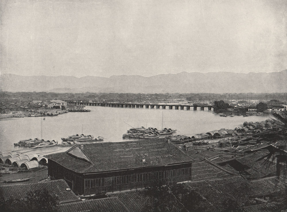 FOOCHOW (FUZHOU) . The River Min, and the great bridge. China 1895 old print