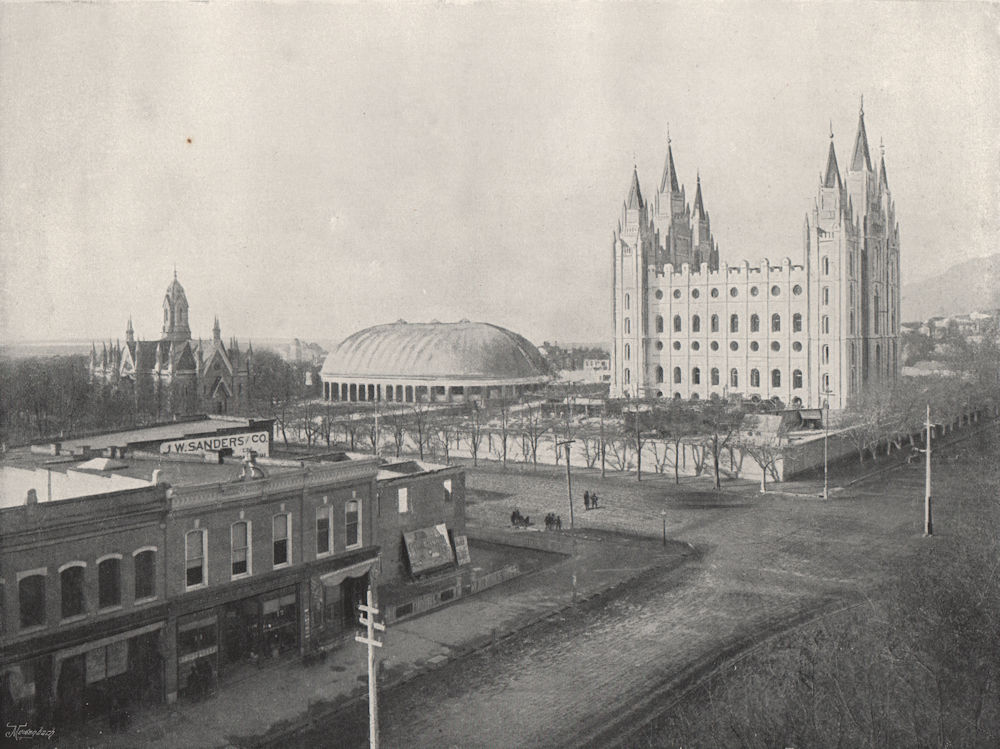 SALT LAKE CITY. The Assembly Hall, Tabernacle, and Mormon Temple. Utah 1895
