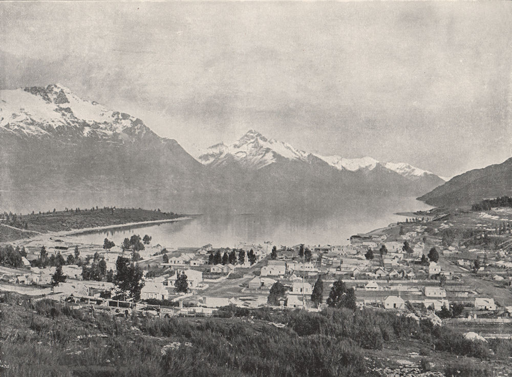 QUEENSTOWN. Showing Lake Wakatipu & the mountains. New Zealand 1895 old print