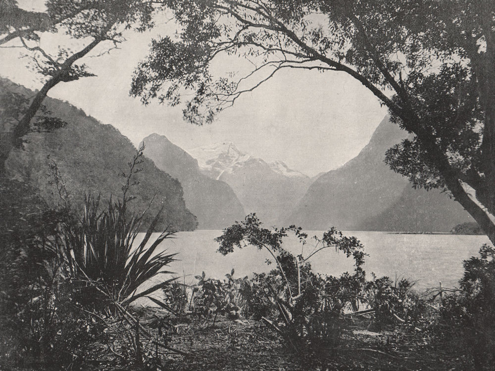 Associate Product MILFORD SOUND. A Glimpse of the Mountain-Girt waters. New Zealand 1895 print