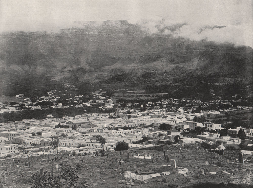 Associate Product CAPE TOWN. General view. Table Mountain wreathed in vapour. South Africa 1895