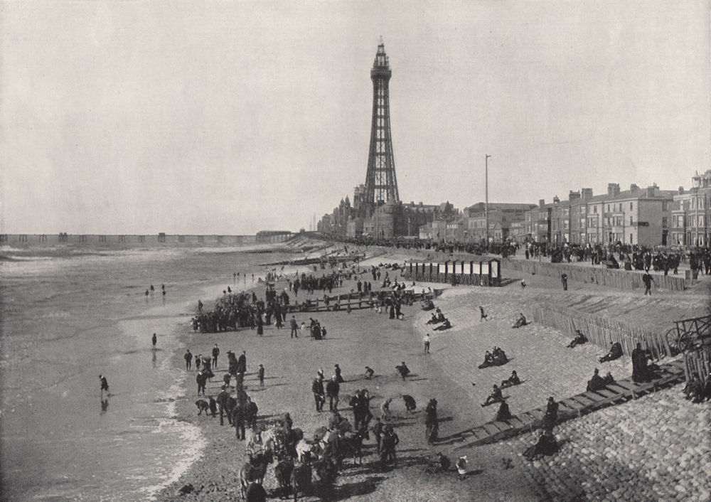 BLACKPOOL. View of the front, showing the tower. Lancashire 1895 old print