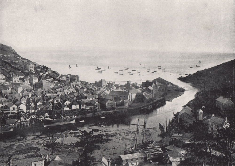 LOOE. View from the hills, showing the estuary. Cornwall 1895 old print