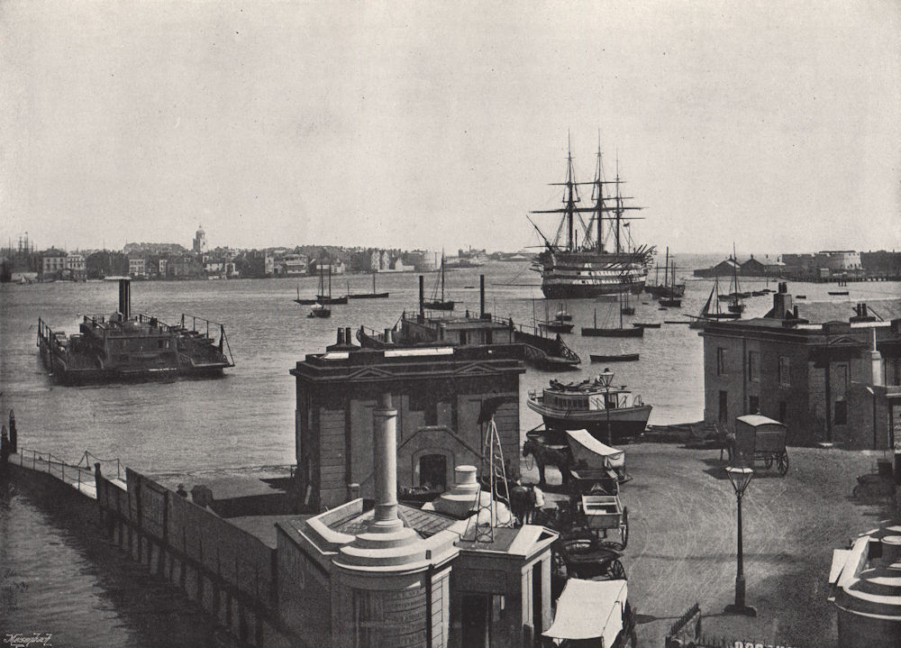 PORTSMOUTH HARBOUR. Showing Nelson's battleship, "The Victory". Hampshire 1895