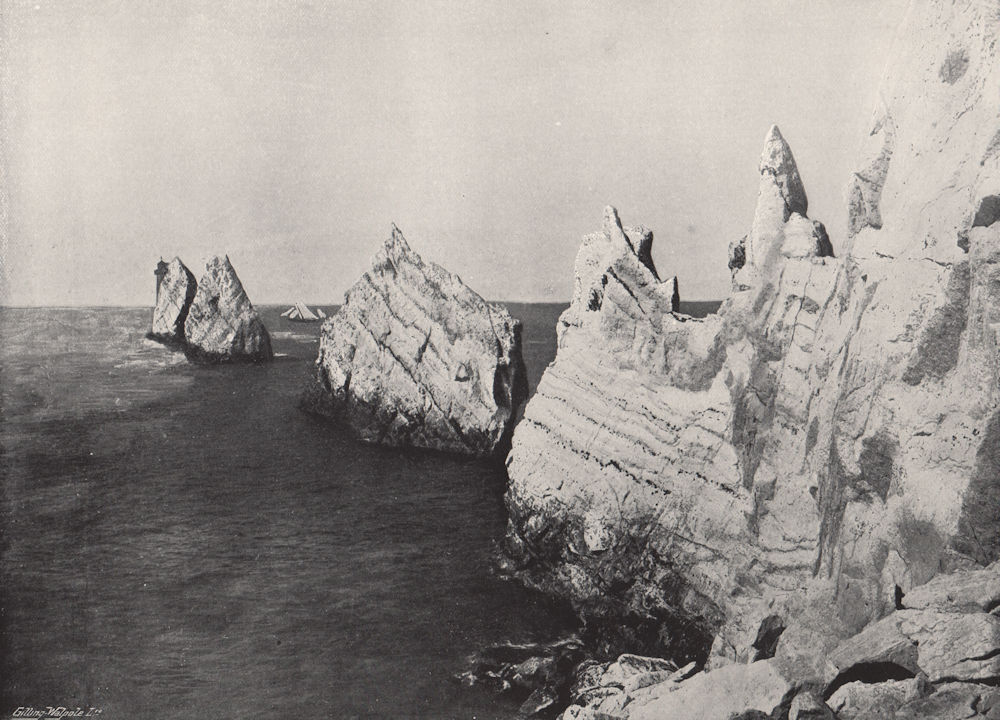 Associate Product THE NEEDLES. General view, showing the lighthouse. Isle of Wight 1895 print